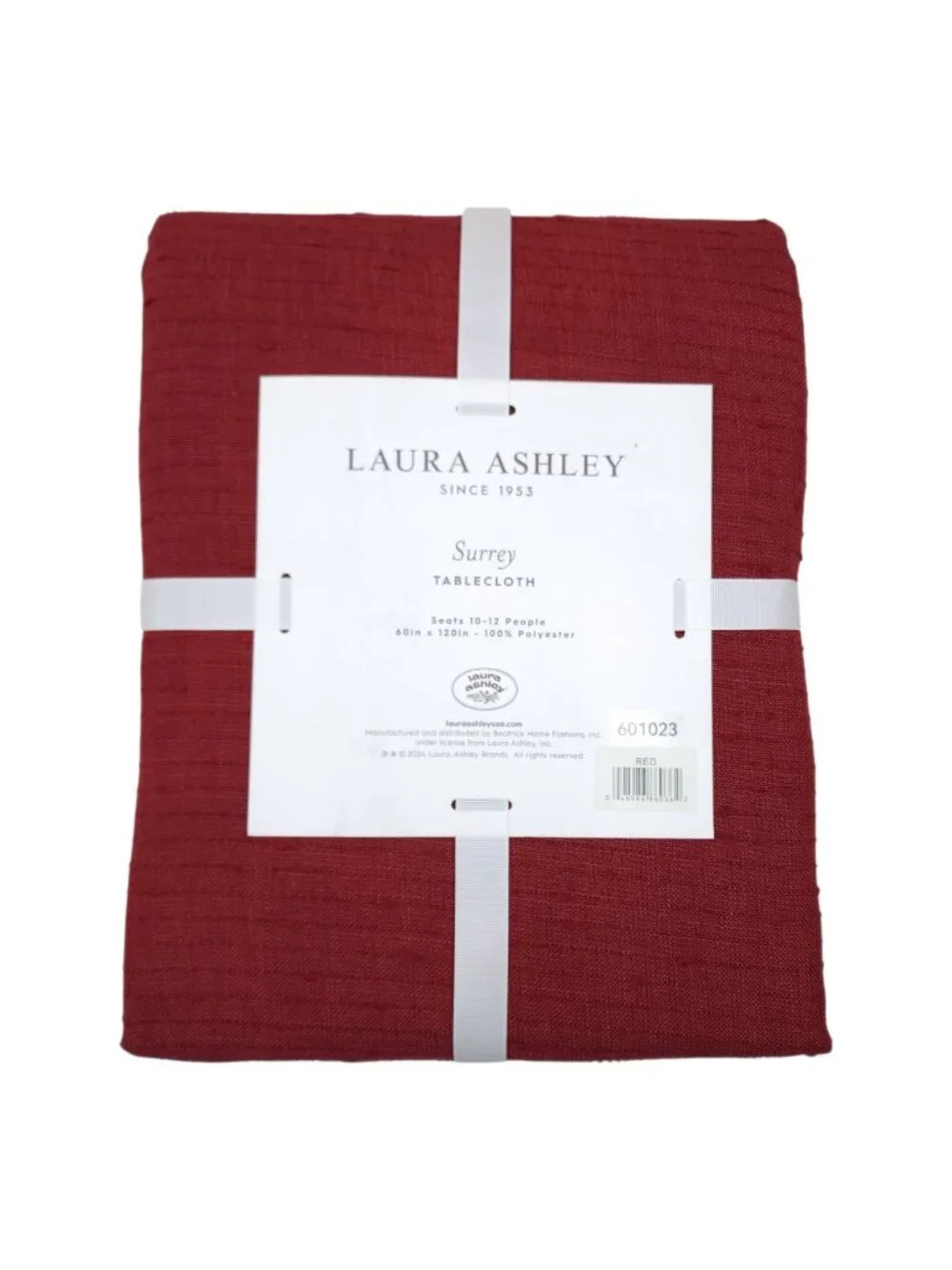 Laura Ashley Surrey Red Tablecloth 60x120 Inches Seats 10-12 Polyester Textured